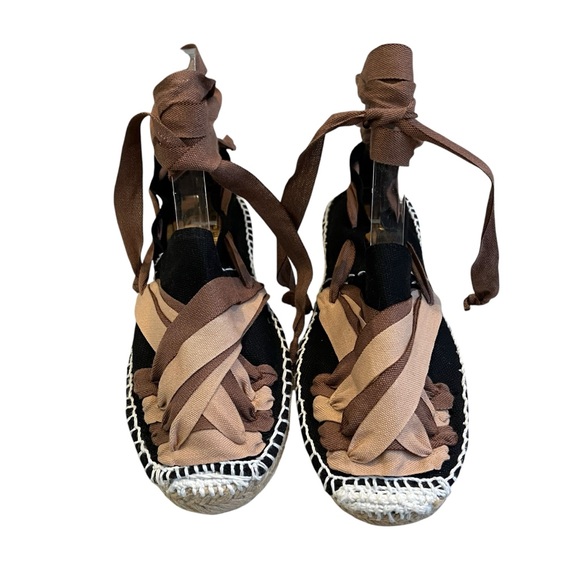 Artesania Hand Made Chic Black and Brown Espadrille Ankle Tie Flats, Sz EU 37 - Picture 8 of 15